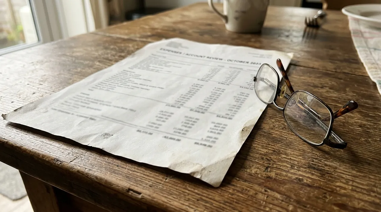 A printed price quote on a kitchen table next to reading glasses.